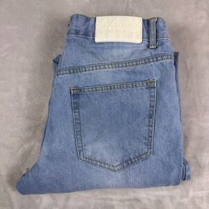 boohooMAN Mens Light Wash Straight Leg Denim Jeans Blue Button Fly Size 32*